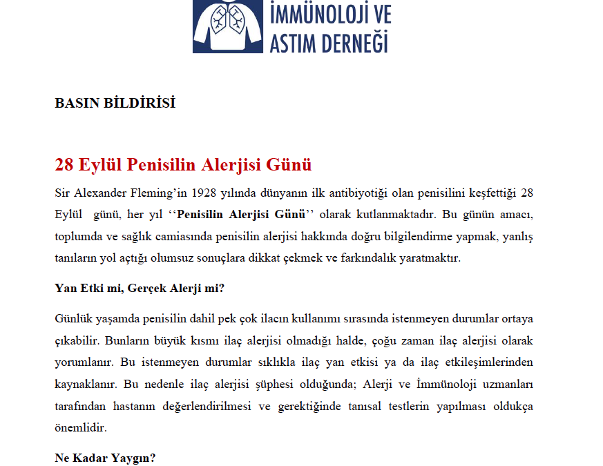 28 Eylül Penisilin Alerjisi Günü
